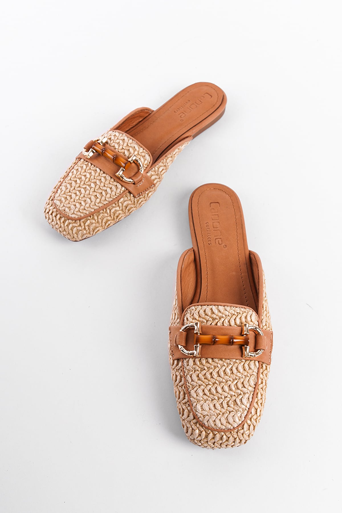 Capone Straw Buckle Genuine Leather Women Tan Short Heeled Closed Women Tan Sandals