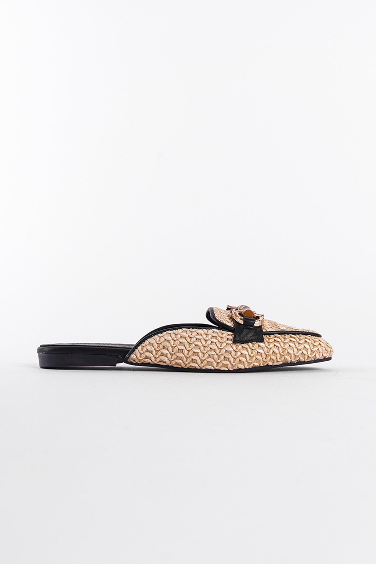 Capone Straw Buckle Genuine Leather Women Black Short Heeled Closed Women Black Sandals