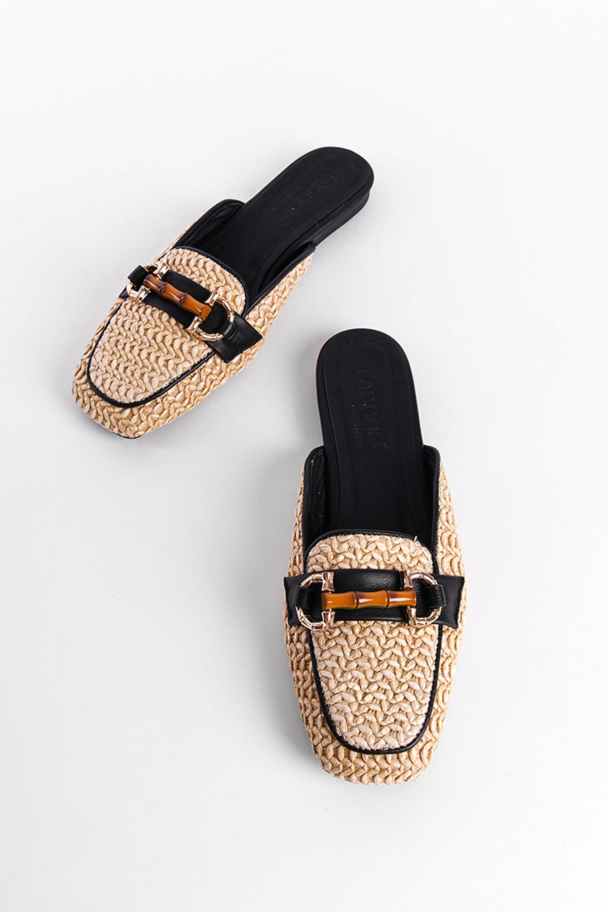 Capone Straw Buckle Genuine Leather Women Black Short Heeled Closed Women Black Sandals