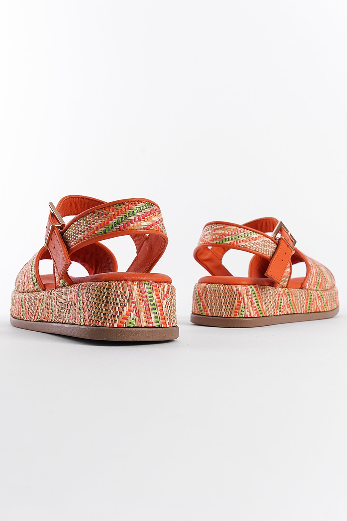 Capone Straw Genuine Leather Ankle Strap Women Orange Sandals