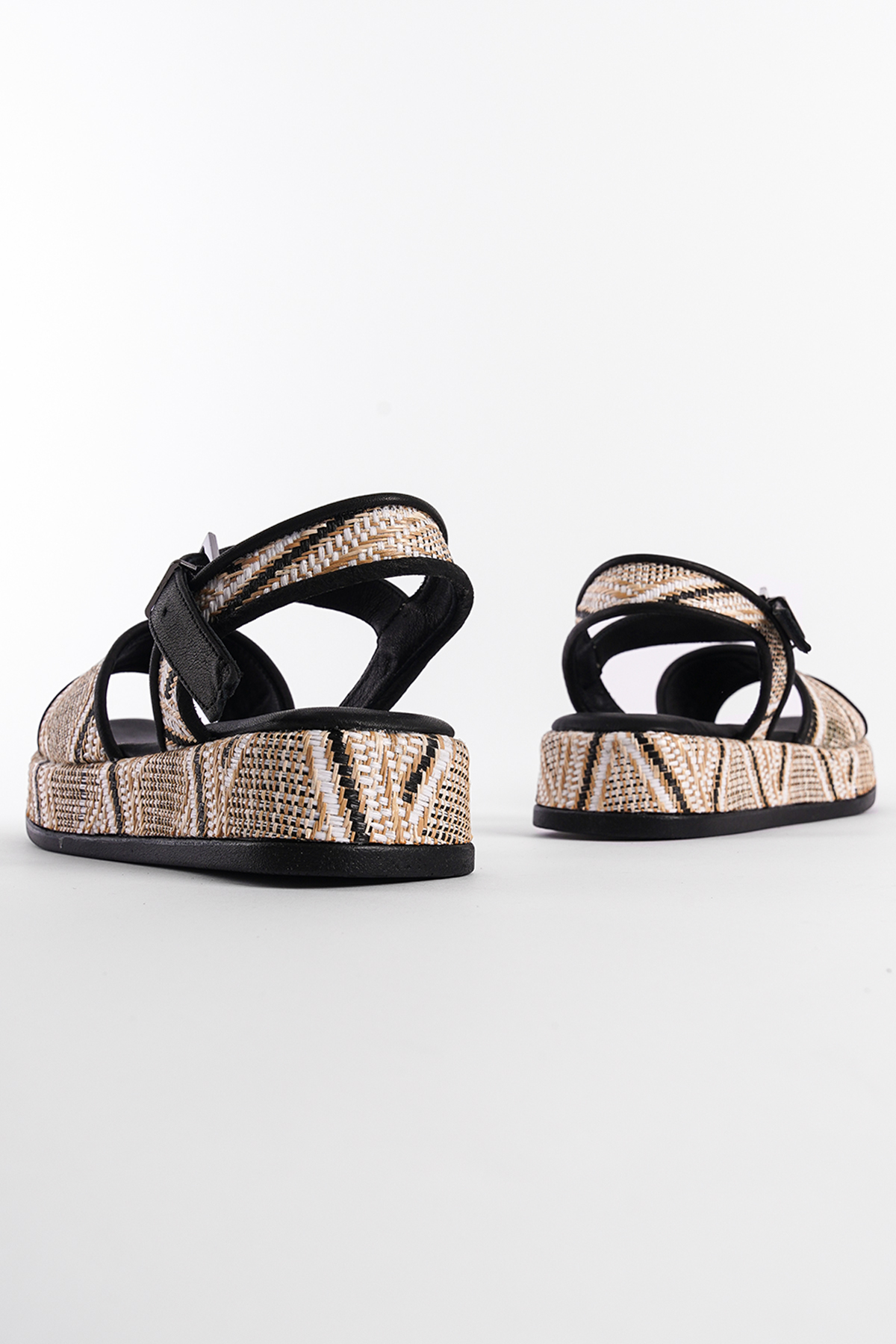 Capone Straw Genuine Leather Ankle Strap Women Black Sandals