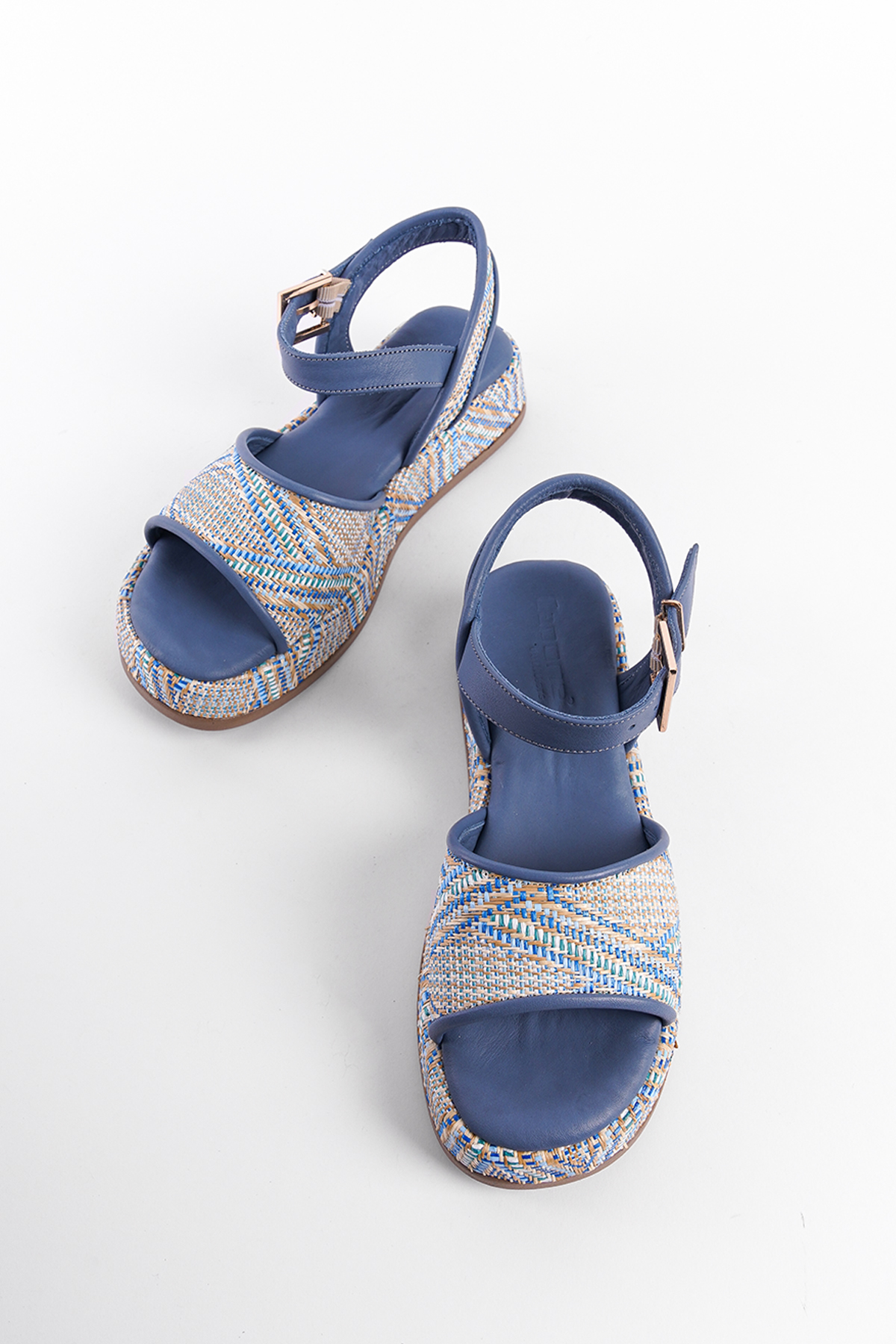 Capone Straw Genuine Leather Ankle Strap Women Blue Sandals