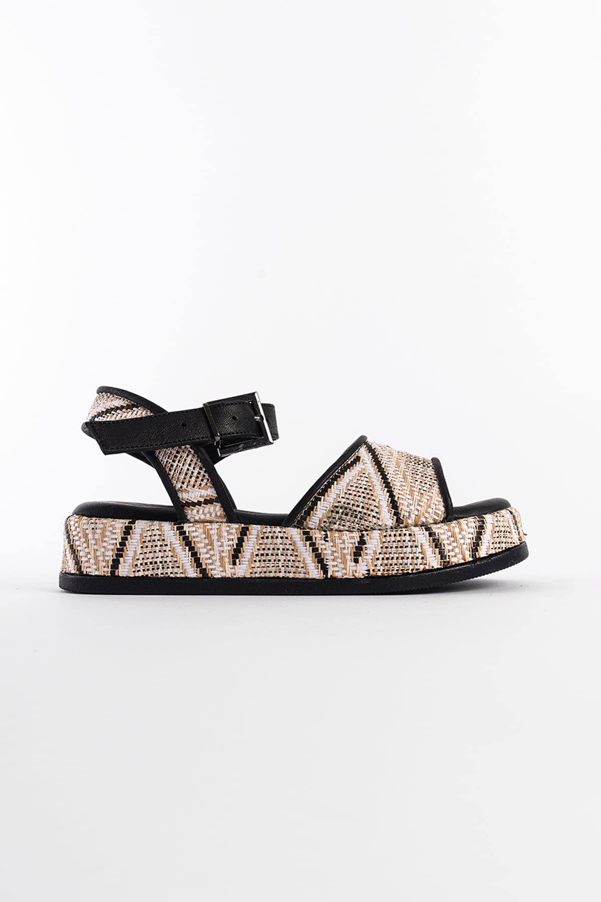 Capone Straw Genuine Leather Ankle Strap Women Black Sandals
