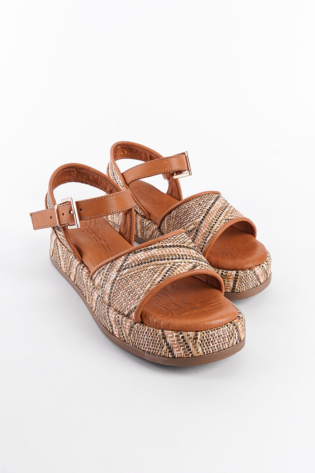 Capone Straw Genuine Leather Ankle Strap Women Tan Sandals