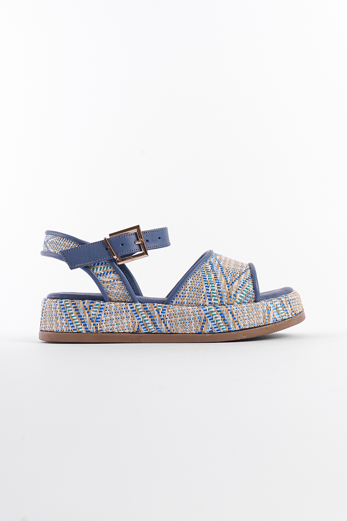 Capone Straw Genuine Leather Ankle Strap Women Blue Sandals