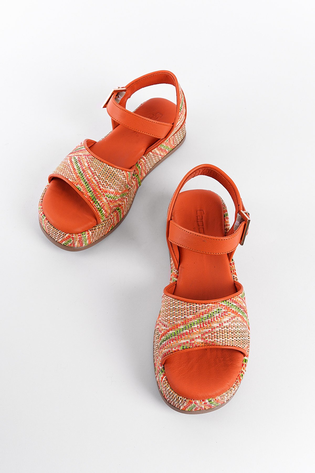 Capone Straw Genuine Leather Ankle Strap Women Orange Sandals
