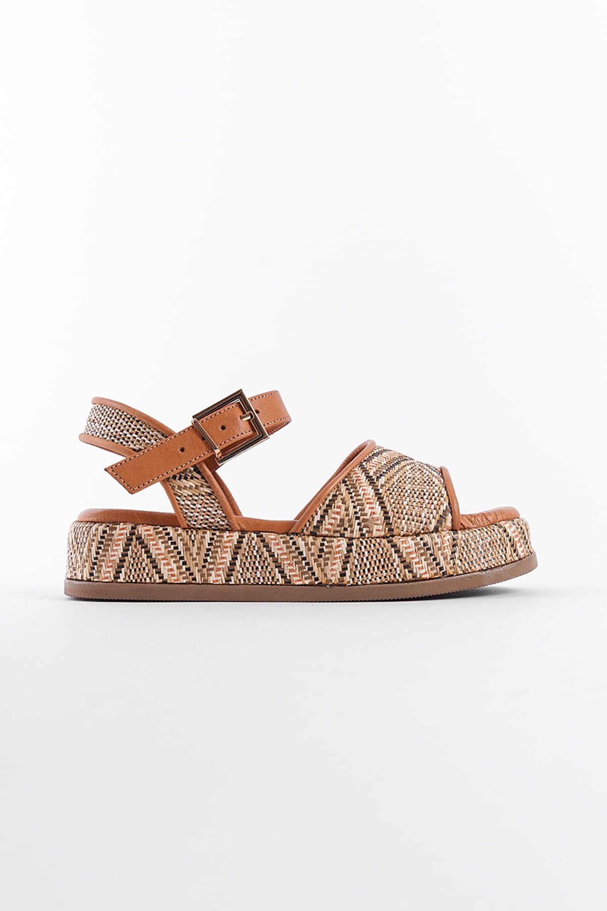 Capone Straw Genuine Leather Ankle Strap Women Tan Sandals