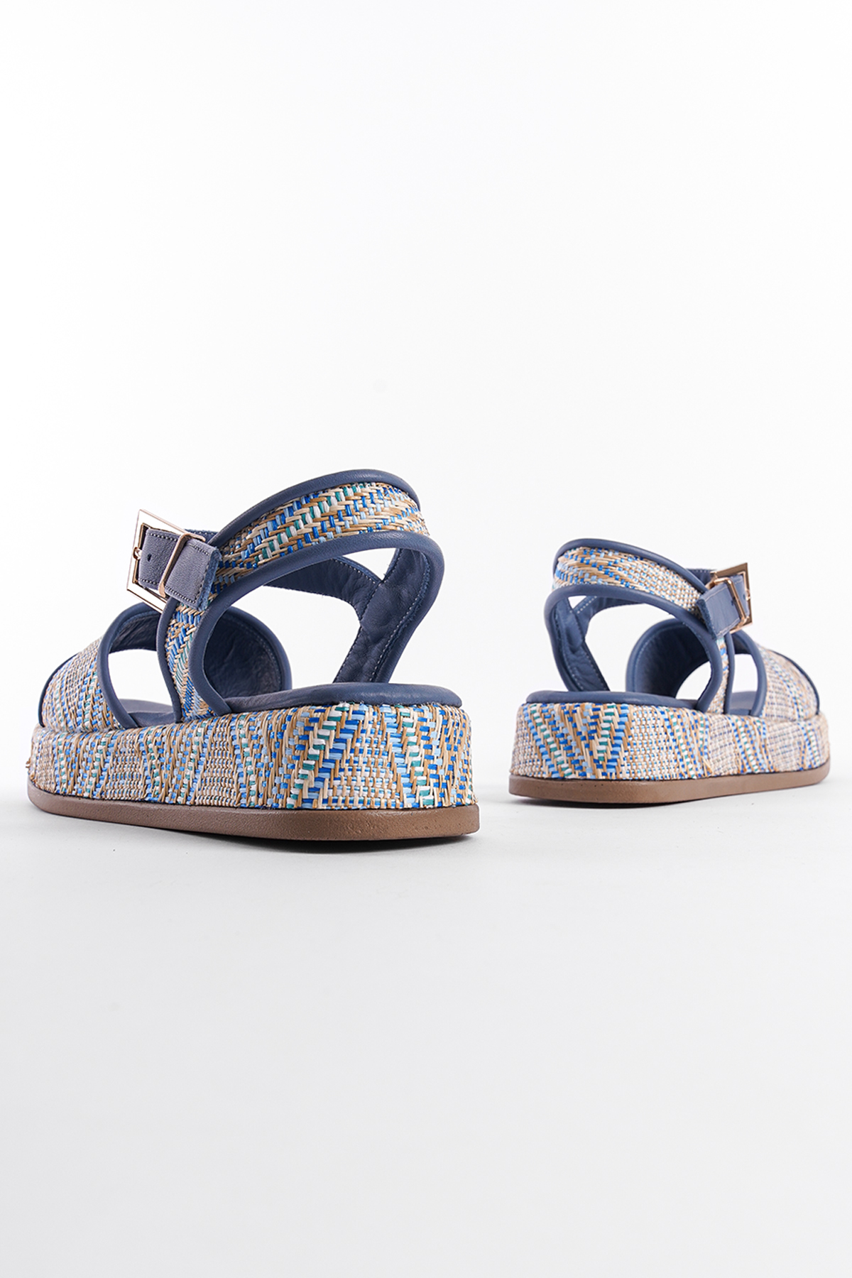 Capone Straw Genuine Leather Ankle Strap Women Blue Sandals
