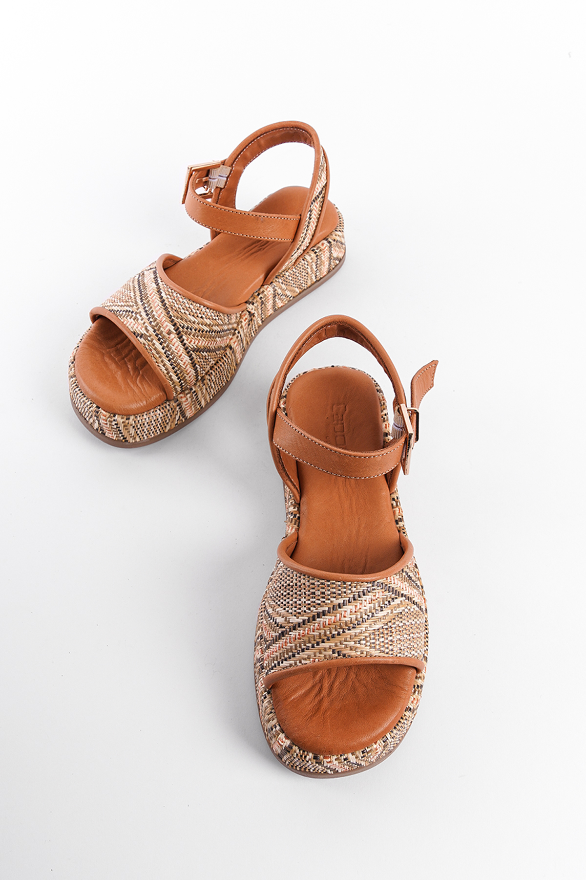 Capone Straw Genuine Leather Ankle Strap Women Tan Sandals