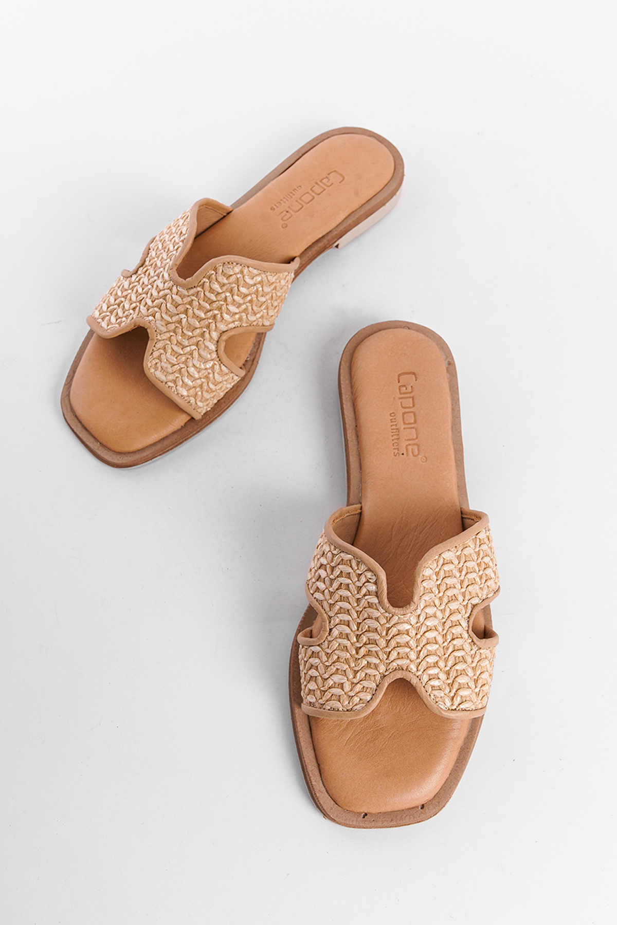 Capone Straw Genuine Leather H-Strapped Flat Heeled Women Nude Sandals