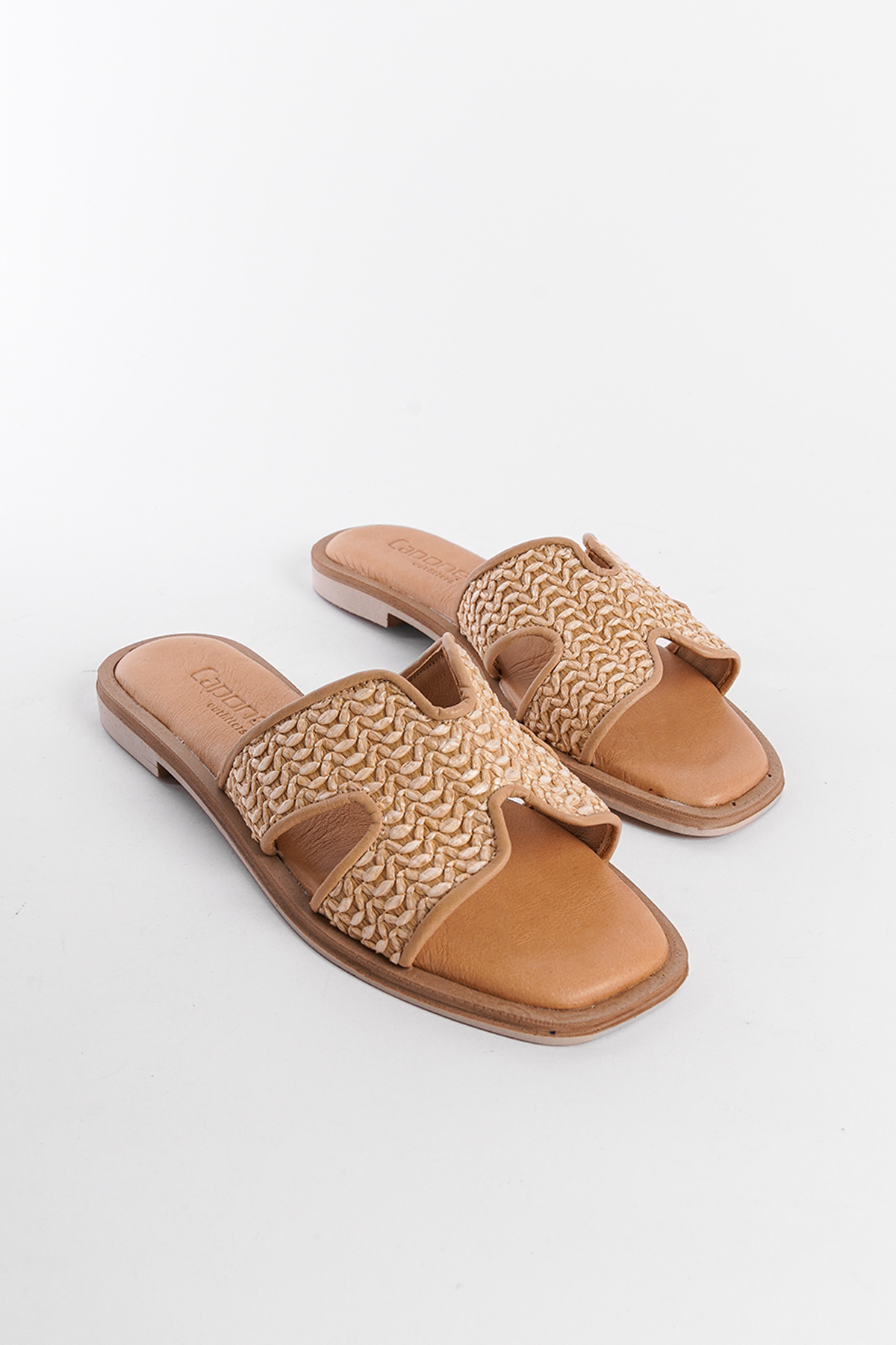 Capone Straw Genuine Leather H-Strapped Flat Heeled Women Nude Sandals