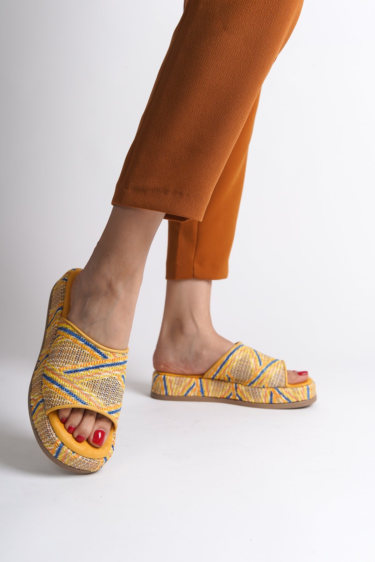 Capone Straw Genuine Leather Single Strap Women Yellow Sandals