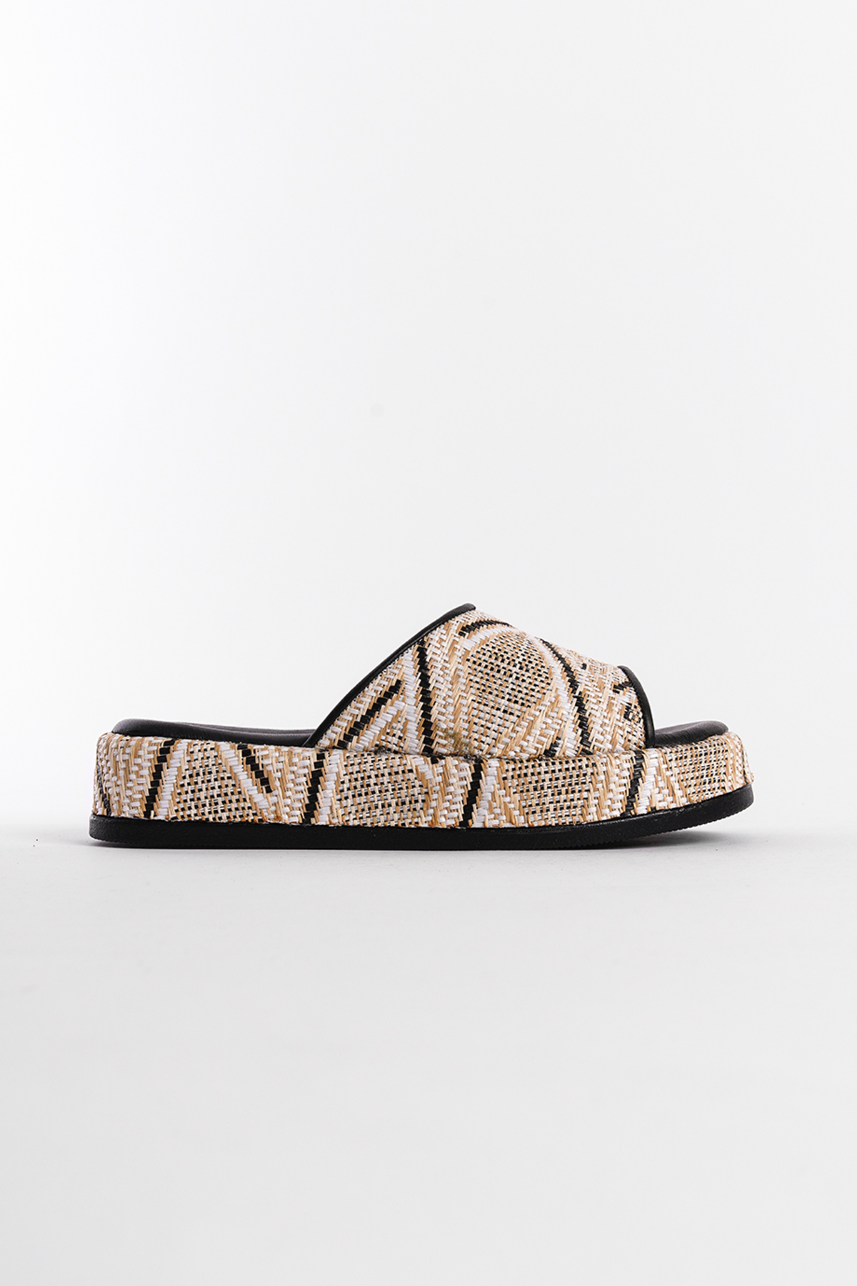 Capone Straw Genuine Leather Single Strap Women Black Sandals