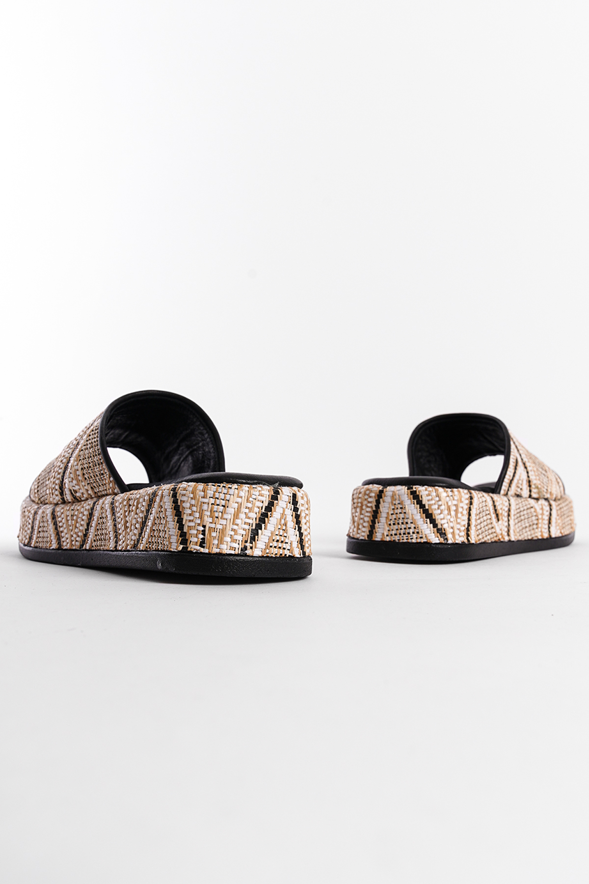 Capone Straw Genuine Leather Single Strap Women Black Sandals