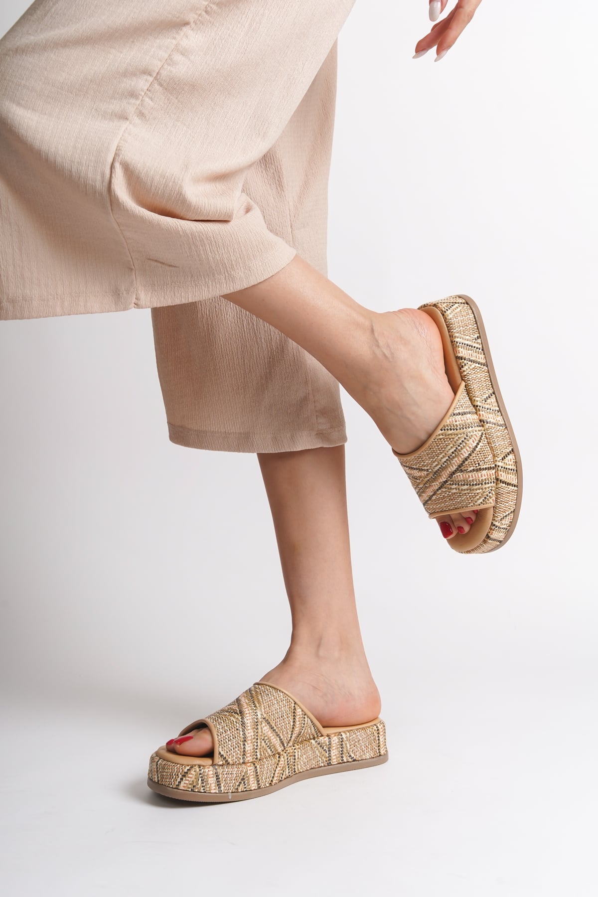 Capone Straw Genuine Leather Single Strap Women Nude Sandals