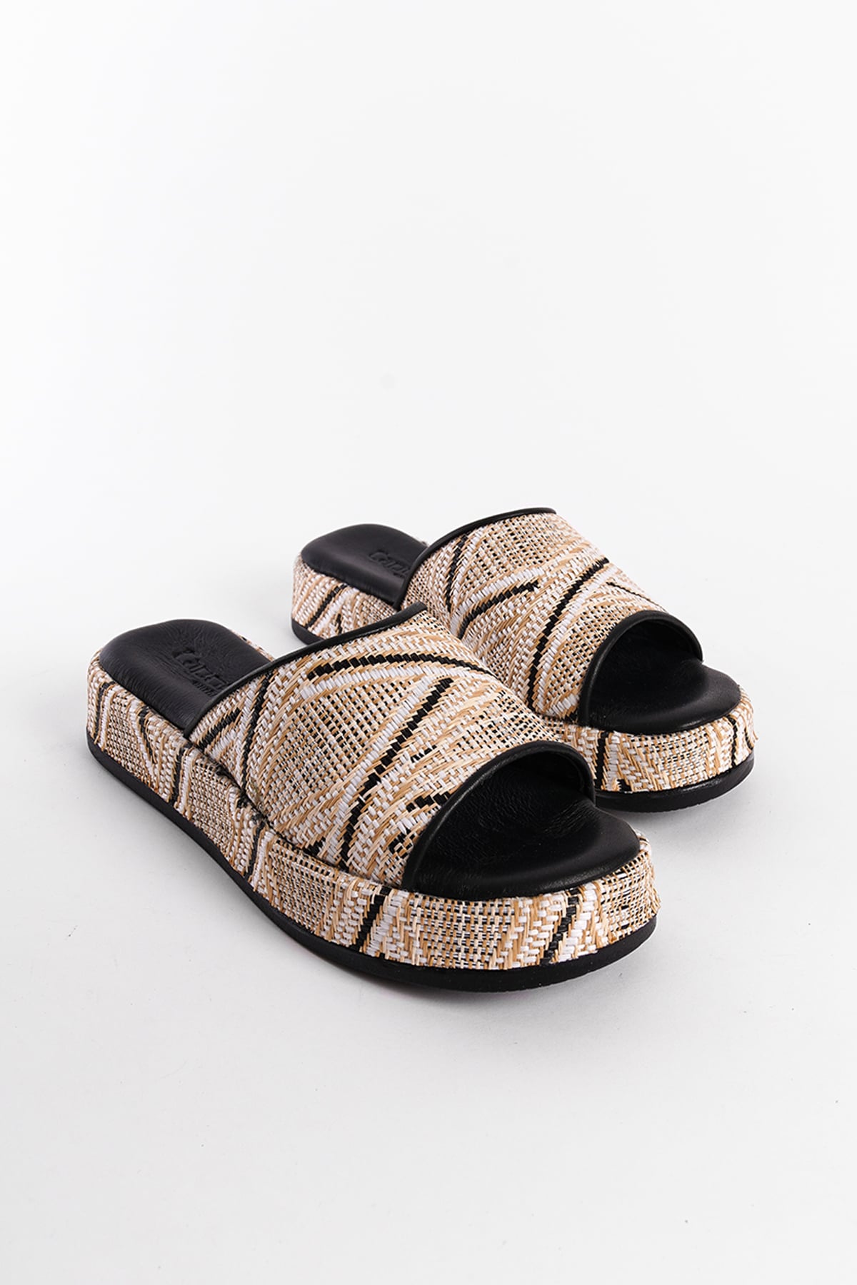 Capone Straw Genuine Leather Single Strap Women Black Sandals