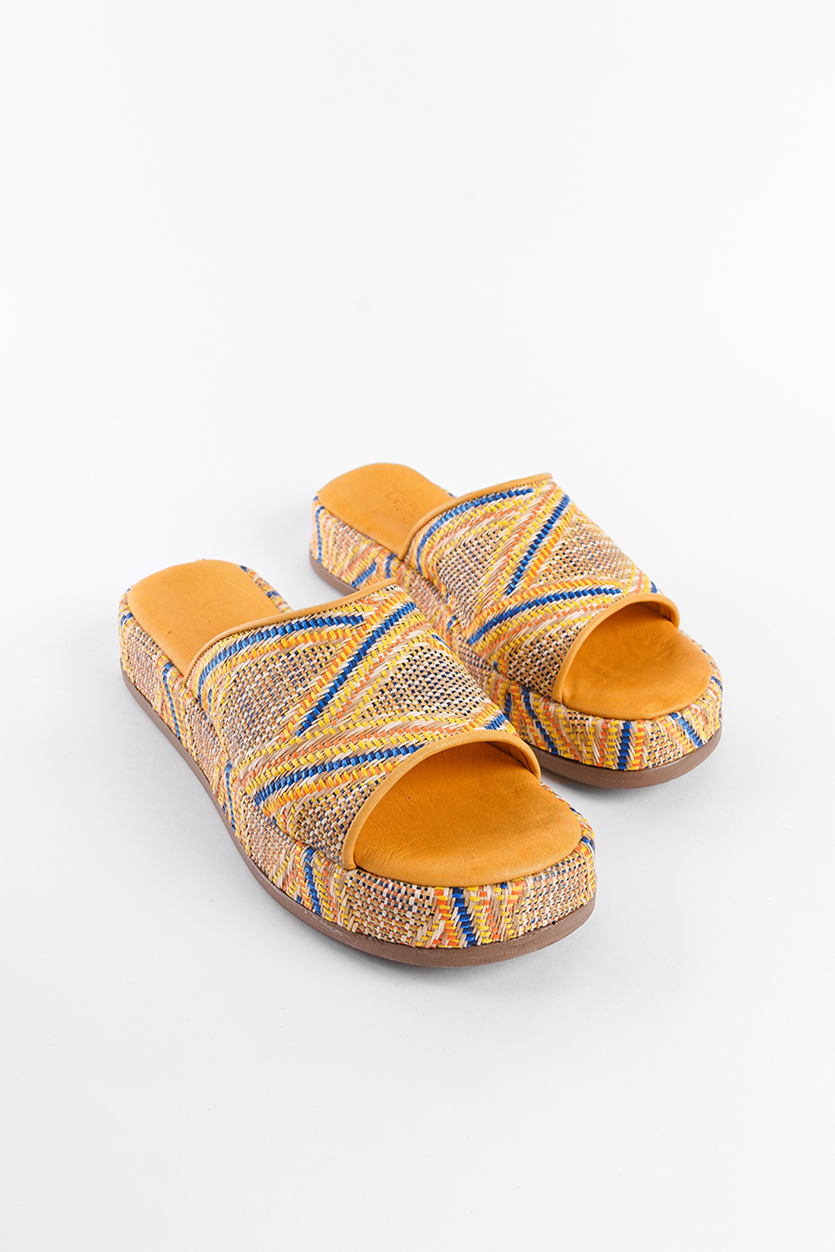 Capone Straw Genuine Leather Single Strap Women Yellow Sandals