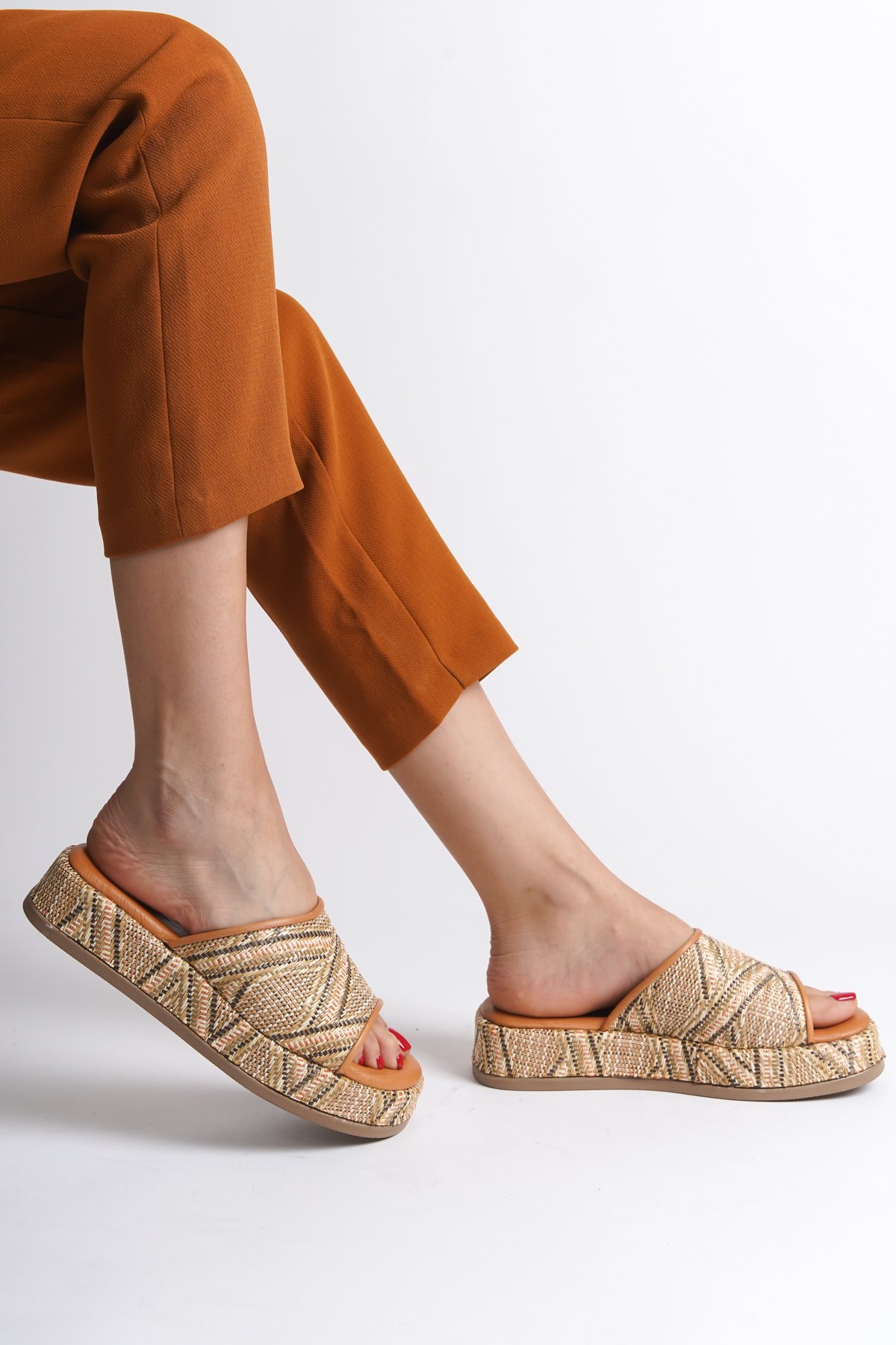 Capone Straw Genuine Leather Single Strap Women Tan Sandals