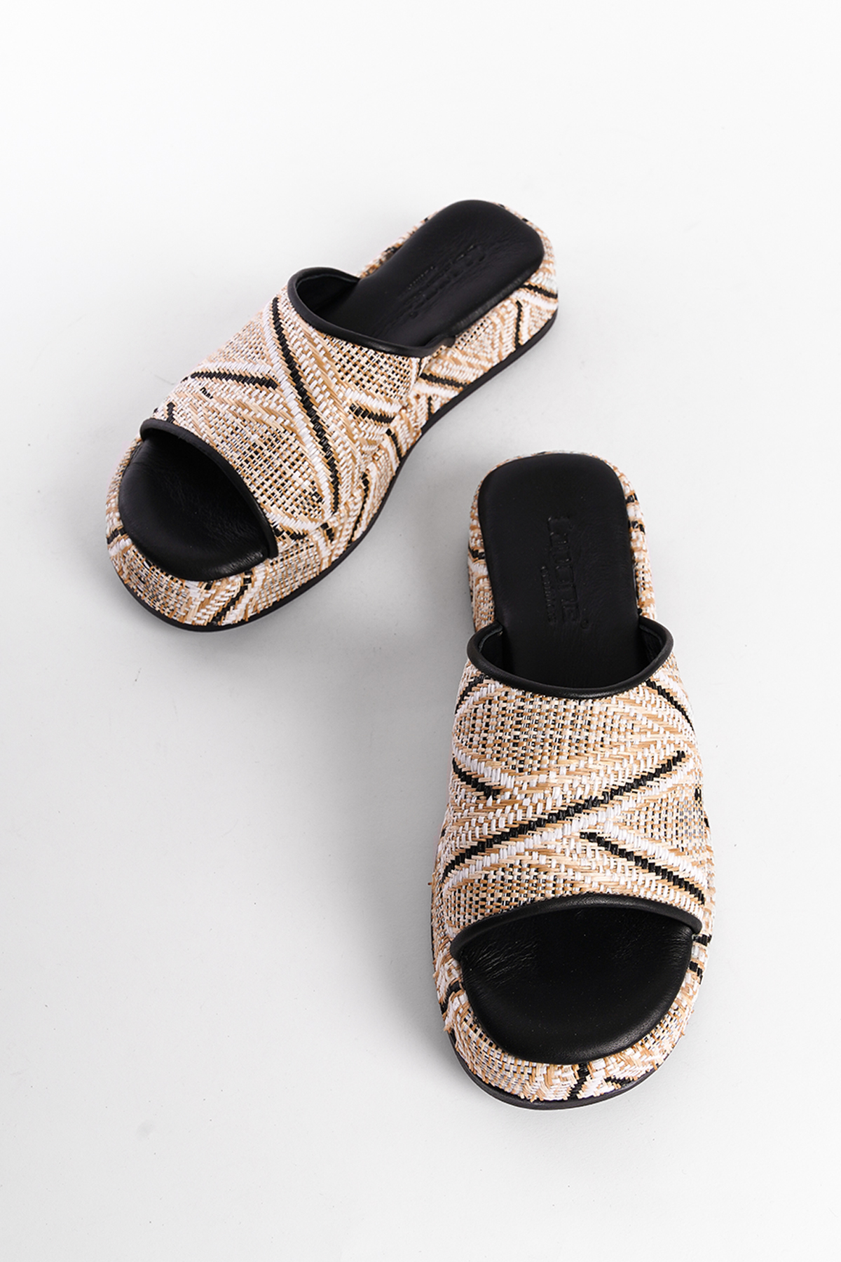 Capone Straw Genuine Leather Single Strap Women Black Sandals
