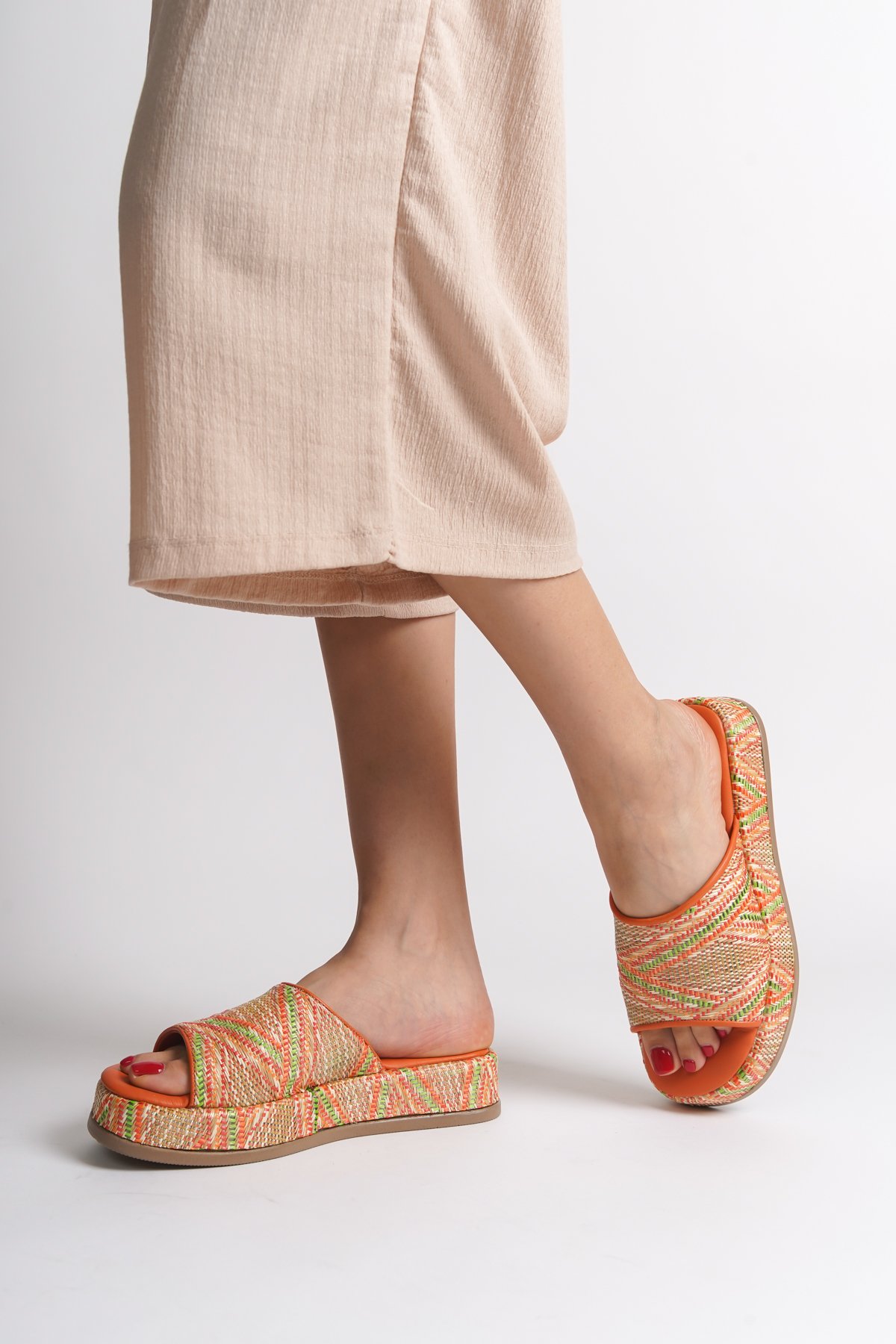 Capone Straw Genuine Leather Single Strap Women Orange Sandals