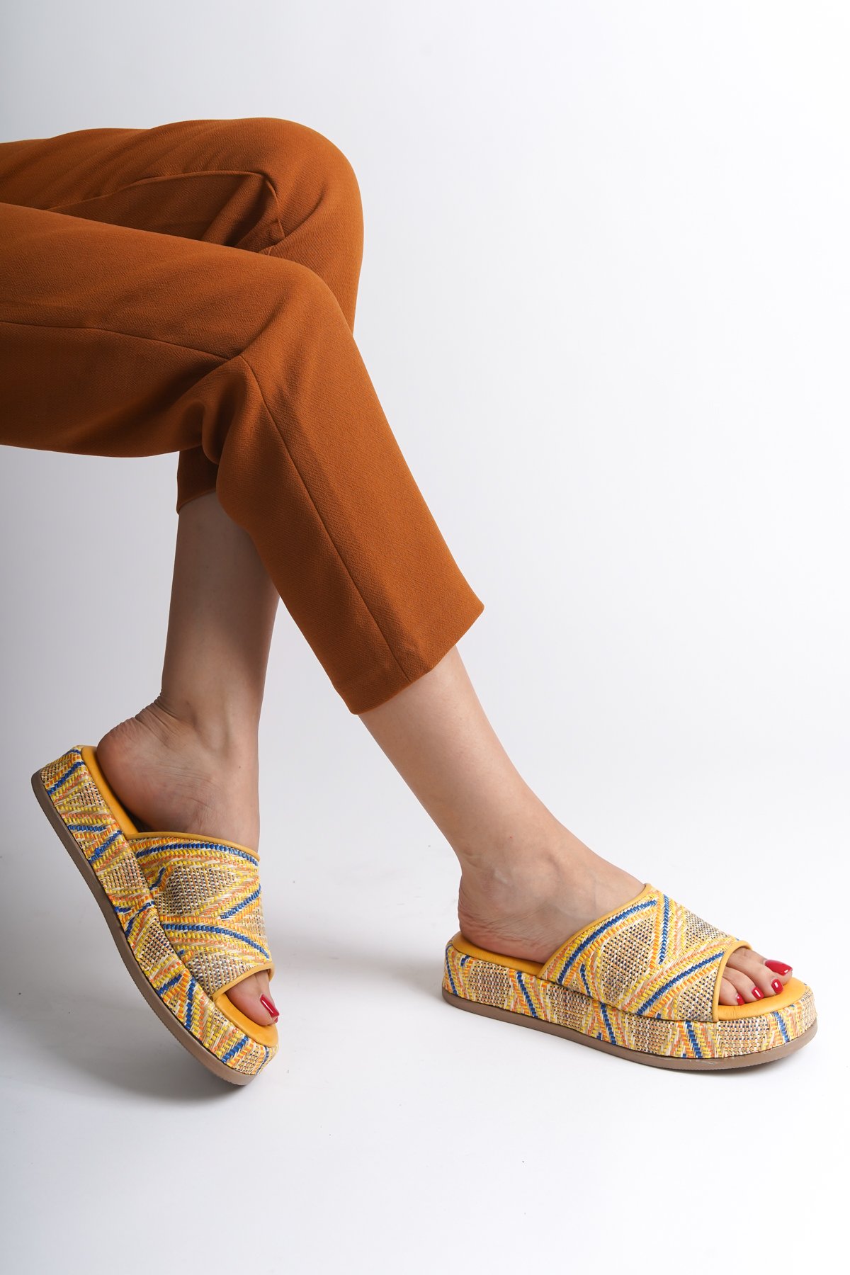 Capone Straw Genuine Leather Single Strap Women Yellow Sandals