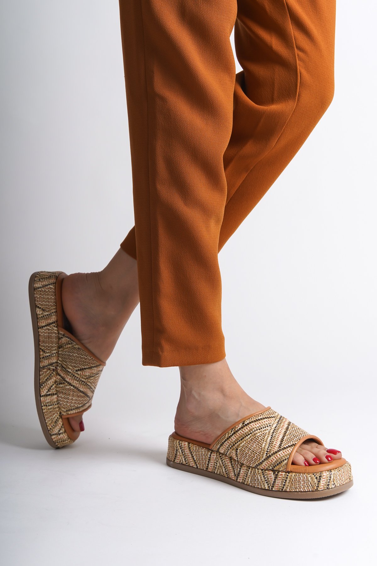 Capone Straw Genuine Leather Single Strap Women Tan Sandals