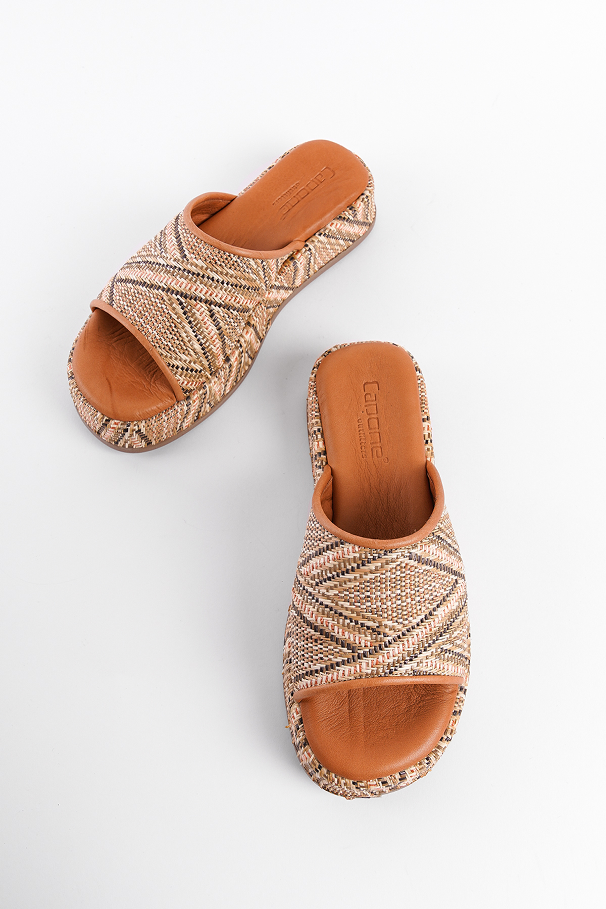 Capone Straw Genuine Leather Single Strap Women Tan Sandals