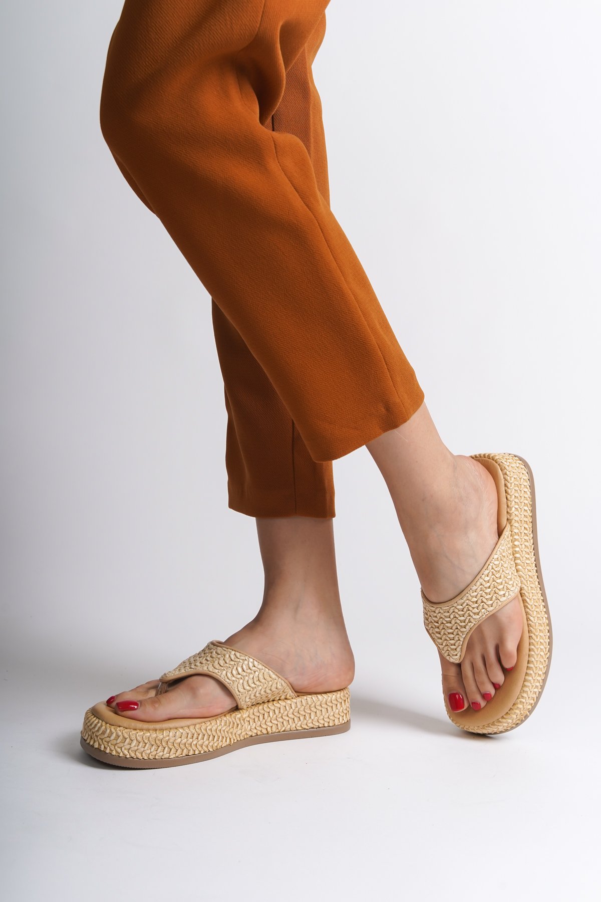 Capone Straw Genuine Leather Women Nude Thong Sandals