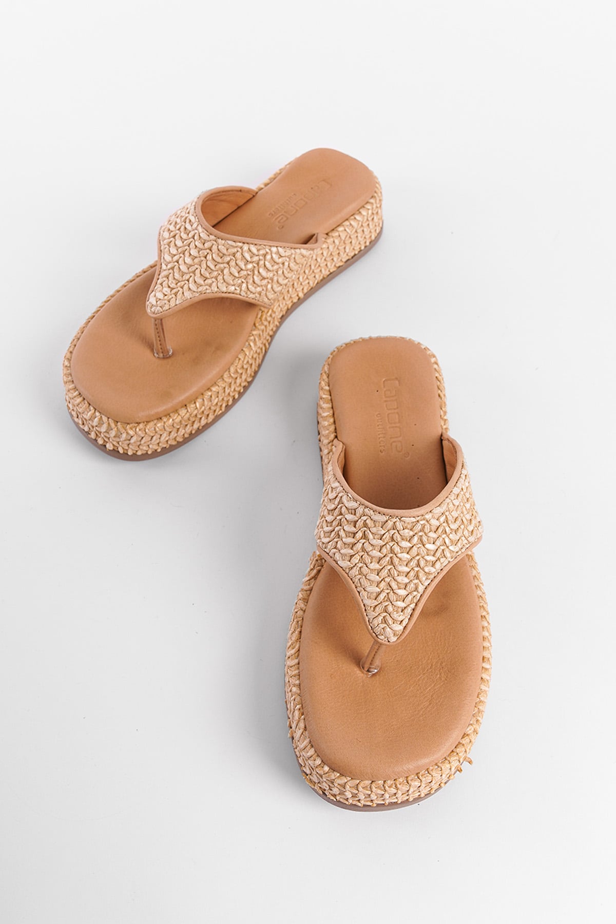 Capone Straw Genuine Leather Women Nude Thong Sandals