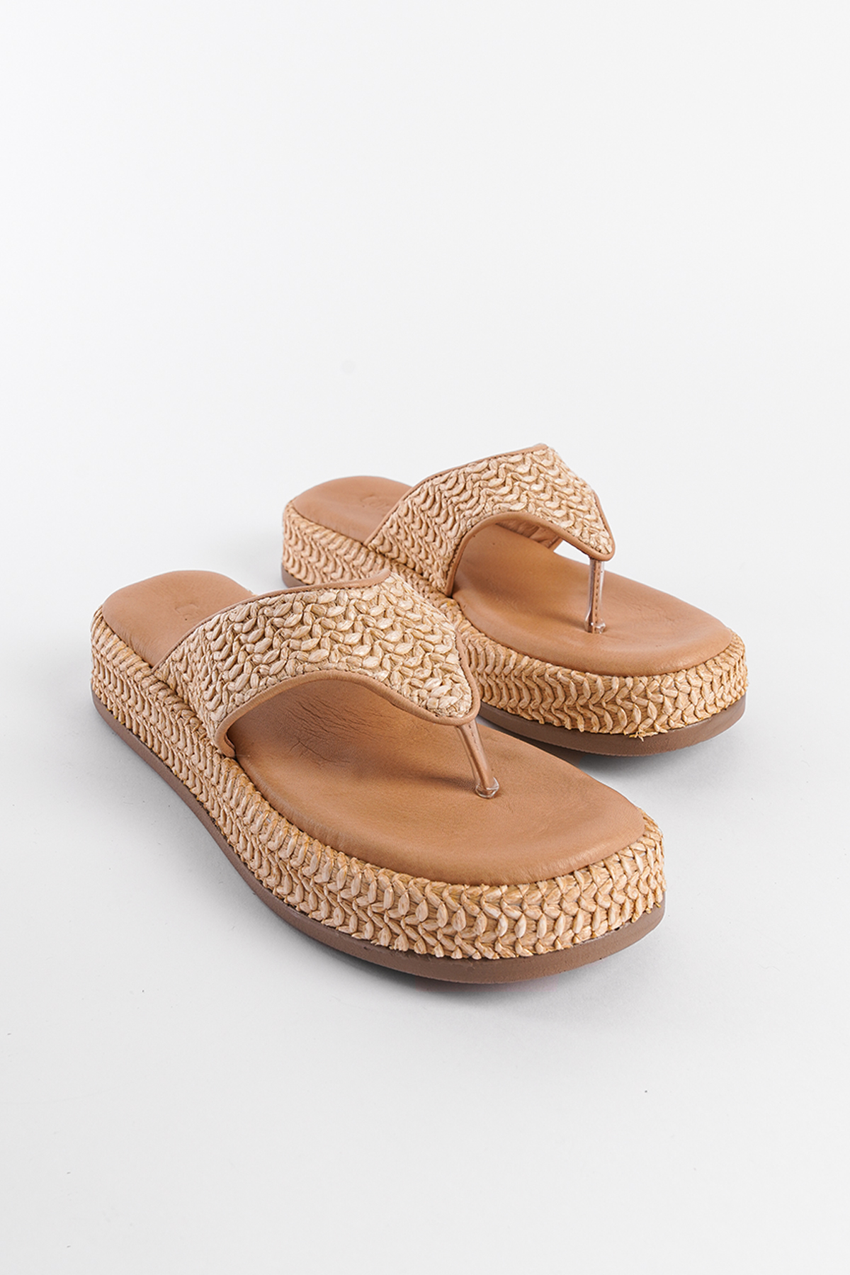 Capone Straw Genuine Leather Women Nude Thong Sandals