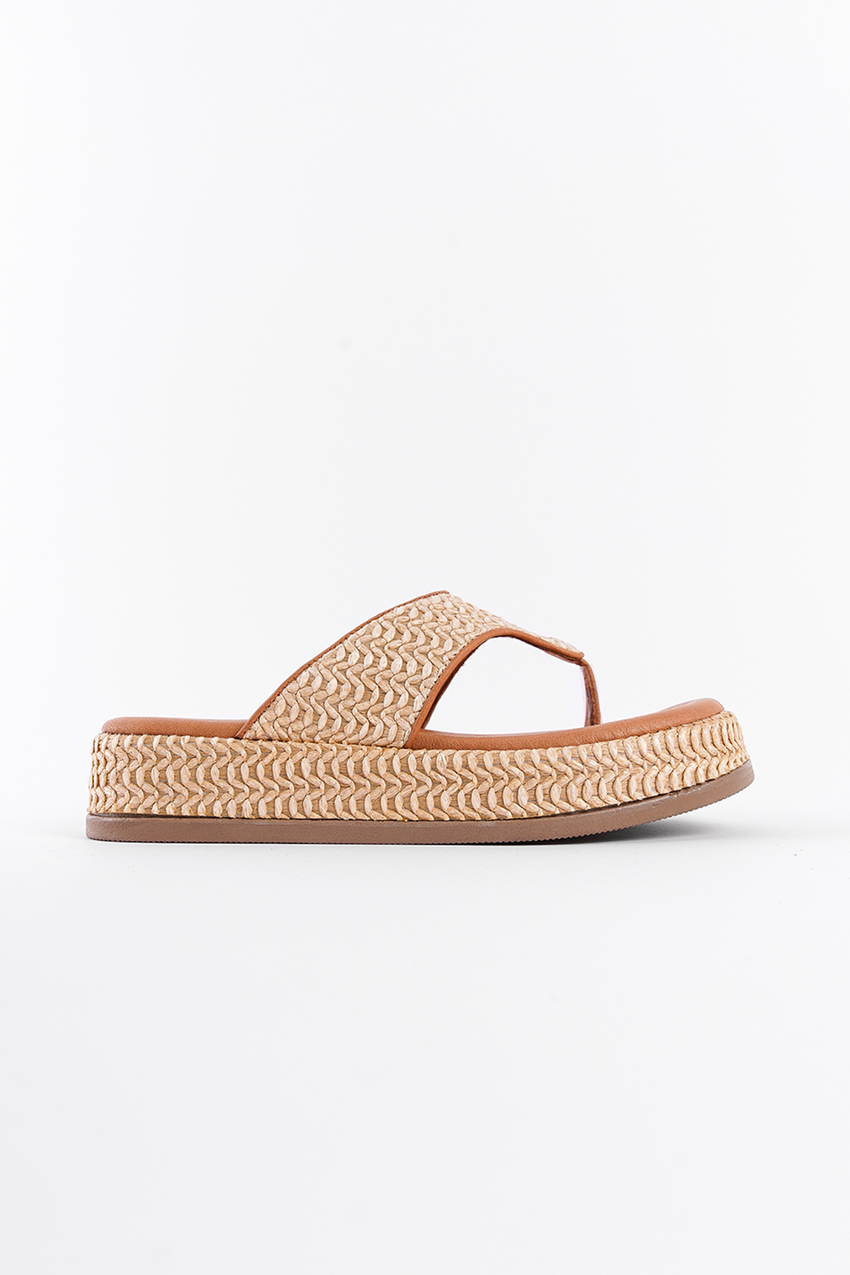 Capone Straw Genuine Leather Women Tan Thong Sandals
