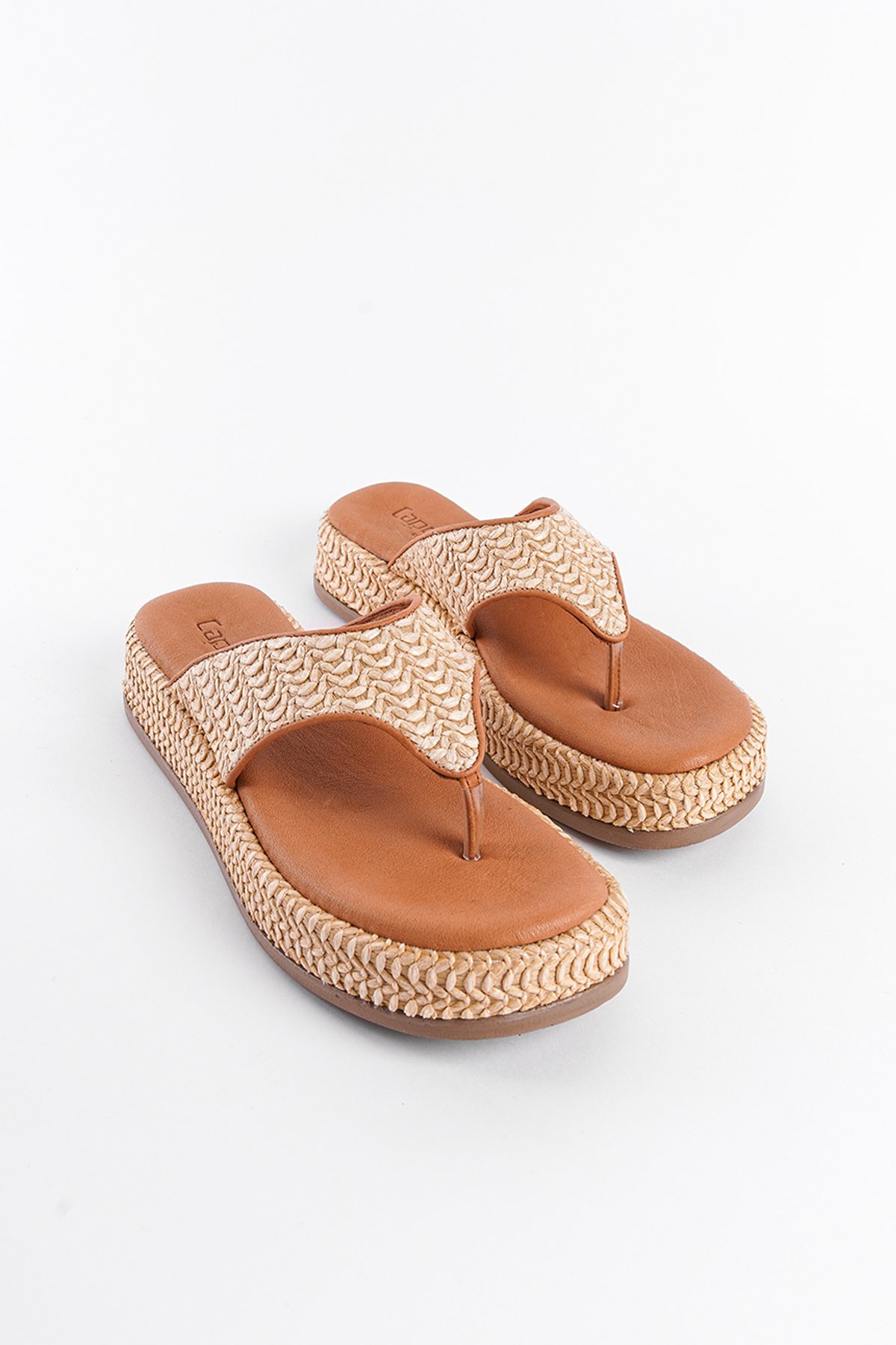 Capone Straw Genuine Leather Women Tan Thong Sandals