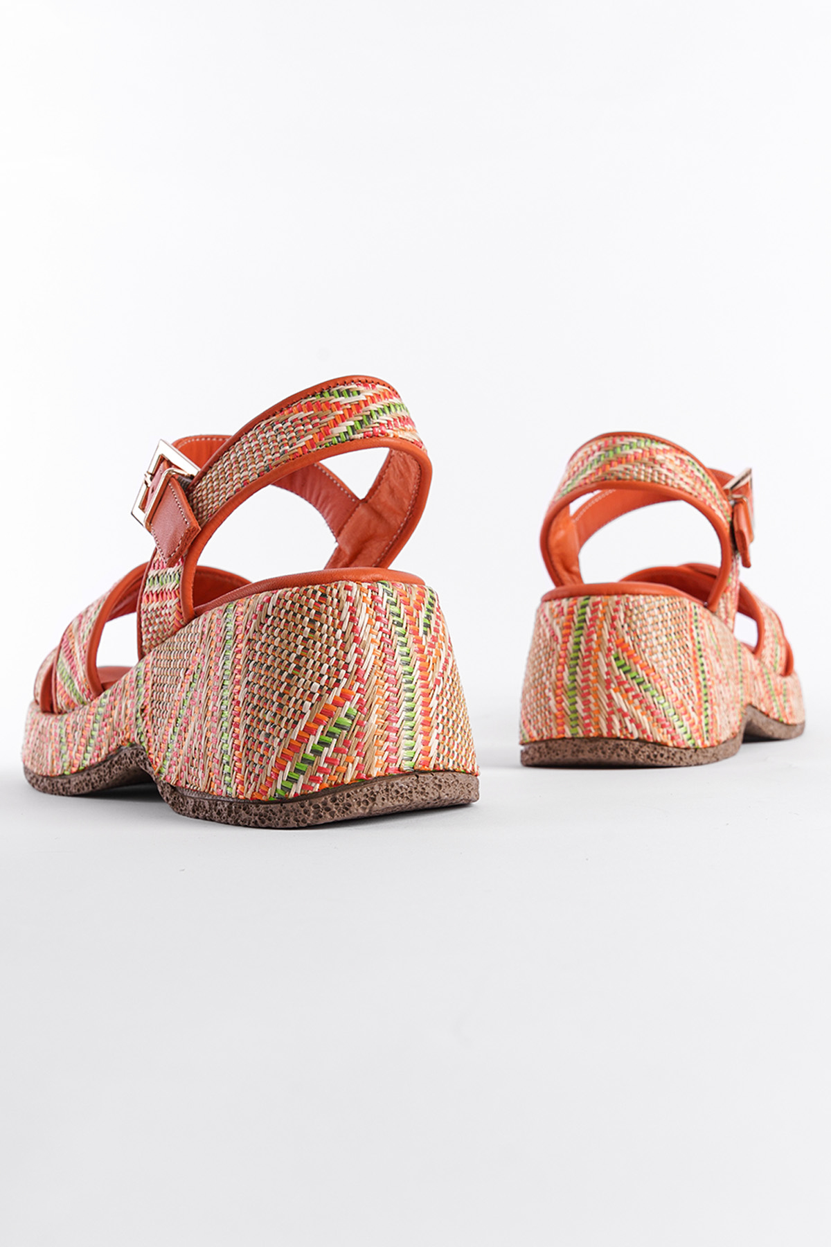 Capone Straw Sole Genuine Leather Cross Strap Comfort Women Orange Sandals