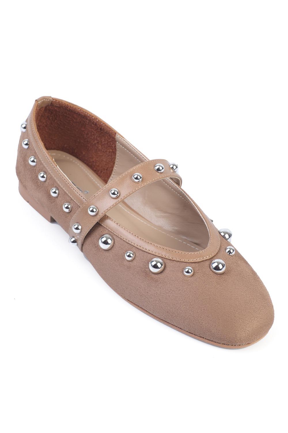 Capone Studded Faux Suede Women Sued Mink Ballerinas