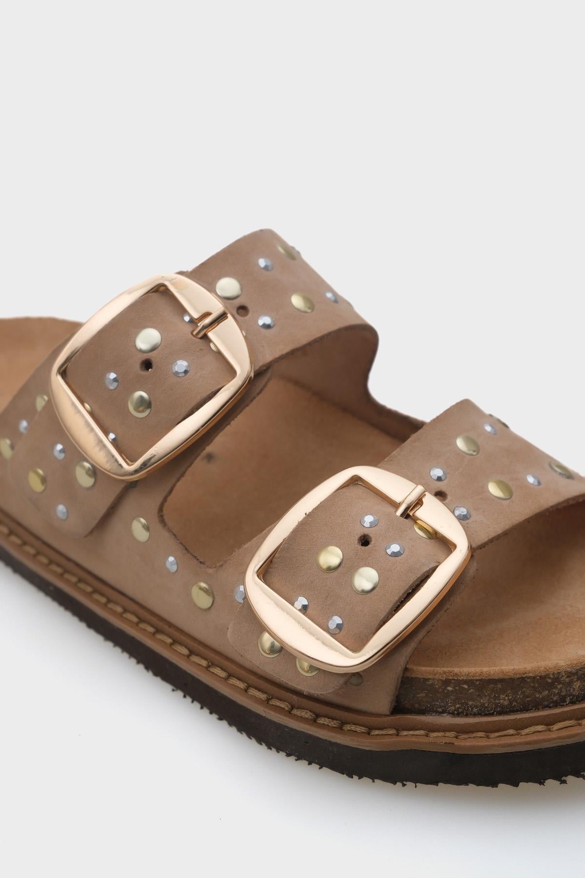Capone Studded Leather Women Beige Sandals