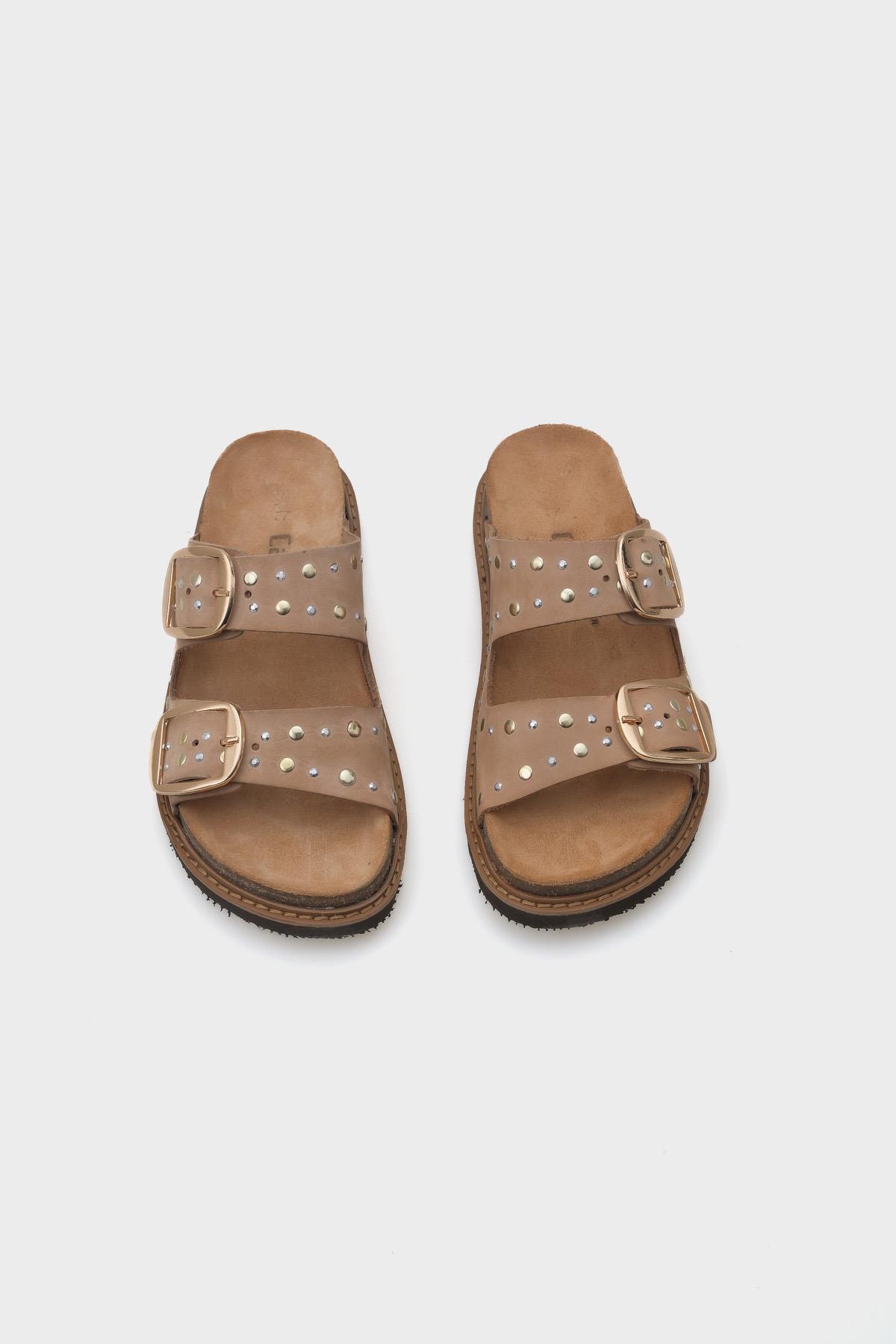 Capone Studded Leather Women Beige Sandals