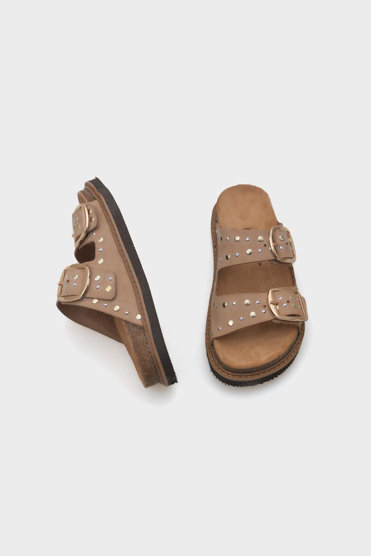 Capone Studded Leather Women Beige Sandals