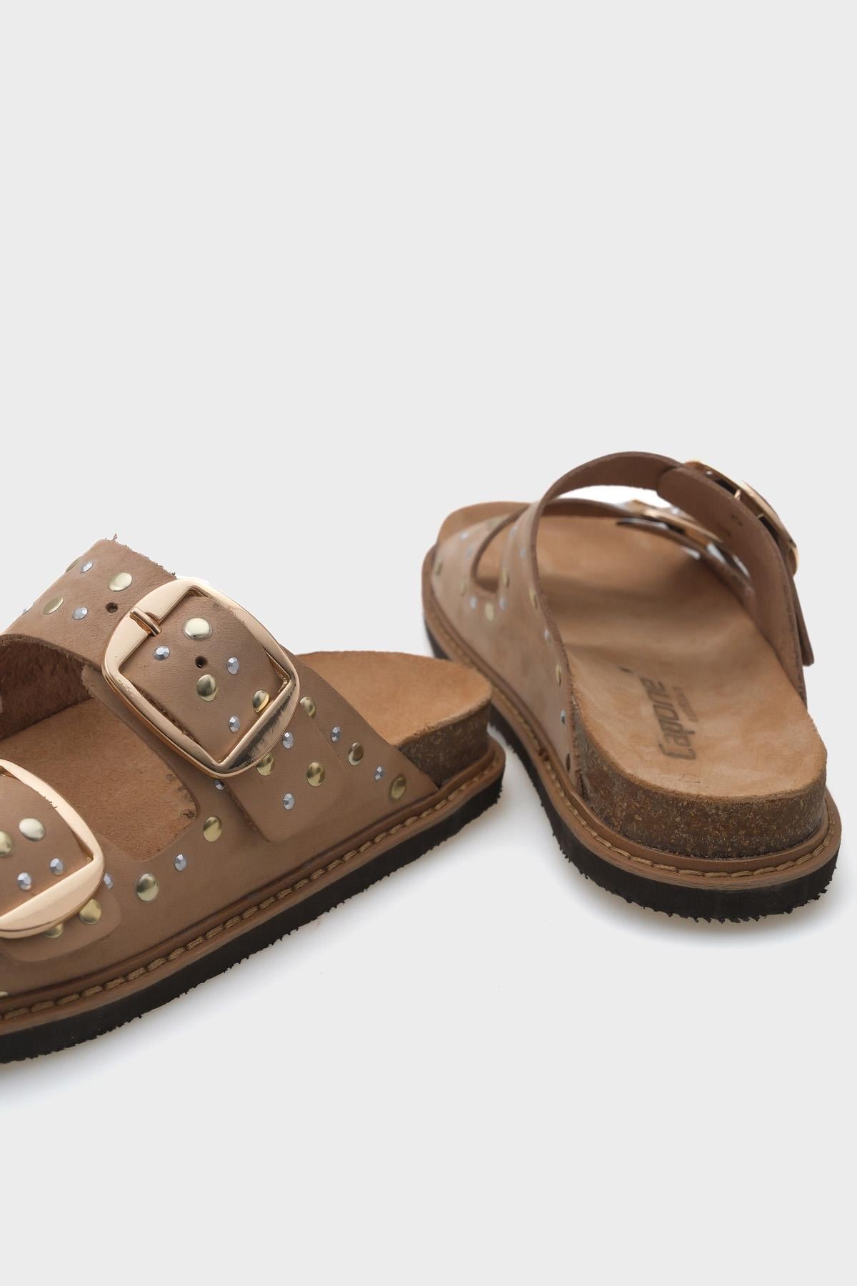 Capone Studded Leather Women Beige Sandals