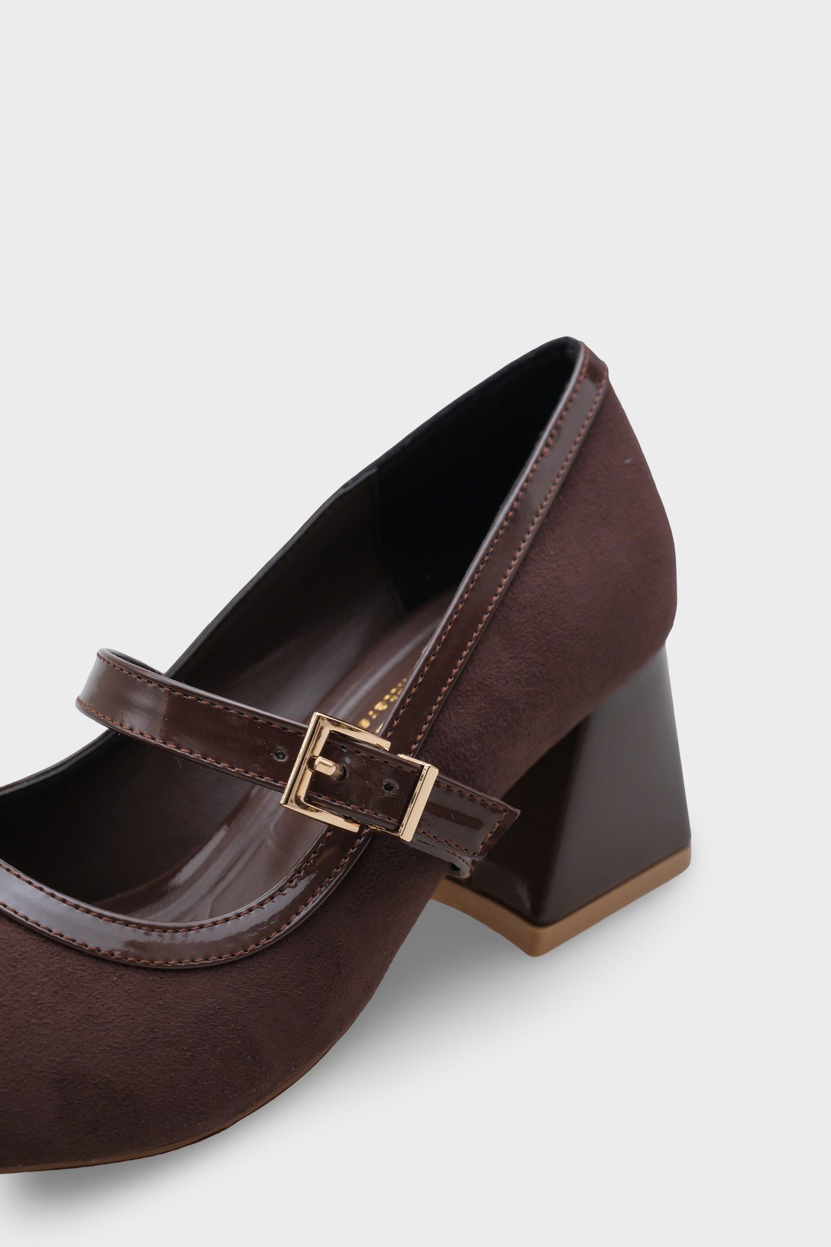 Capone Susann Pointed Toe Thick Mid Heel Strappy Faux Suede Women Sued Brown Shoes
