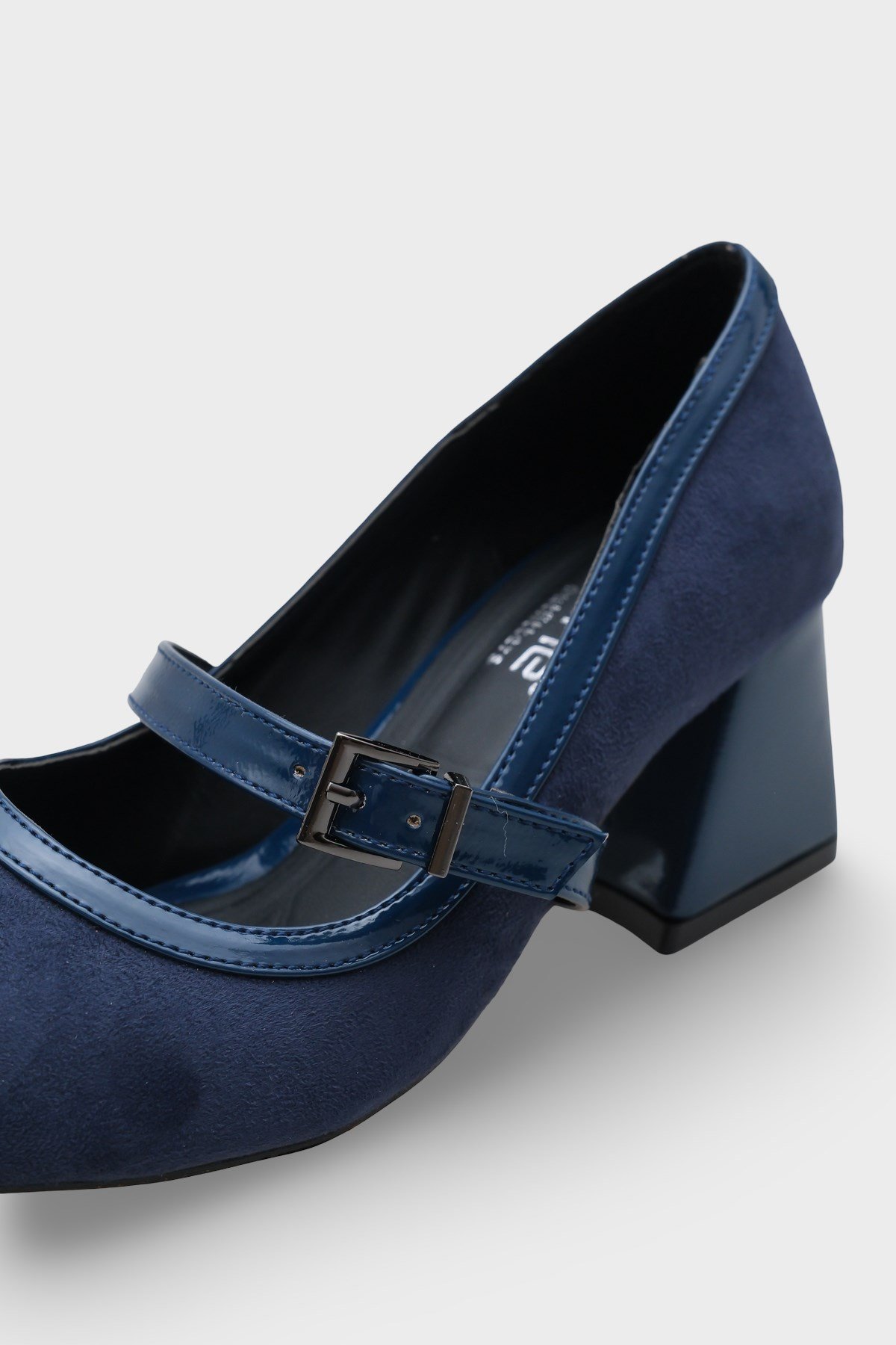Capone Susann Pointed Toe Thick Mid Heel Strappy Faux Suede Women Navy Shoes