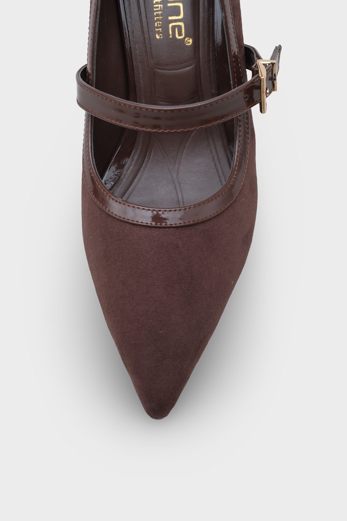 Capone Susann Pointed Toe Thick Mid Heel Strappy Faux Suede Women Sued Brown Shoes