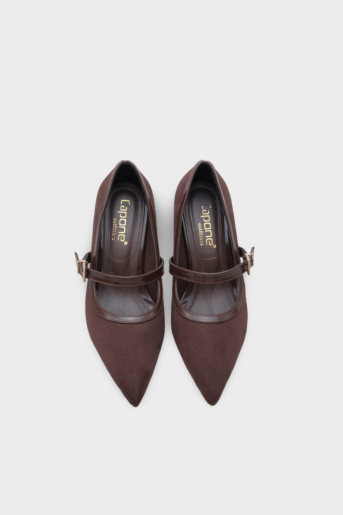 Capone Susann Pointed Toe Thick Mid Heel Strappy Faux Suede Women Sued Brown Shoes