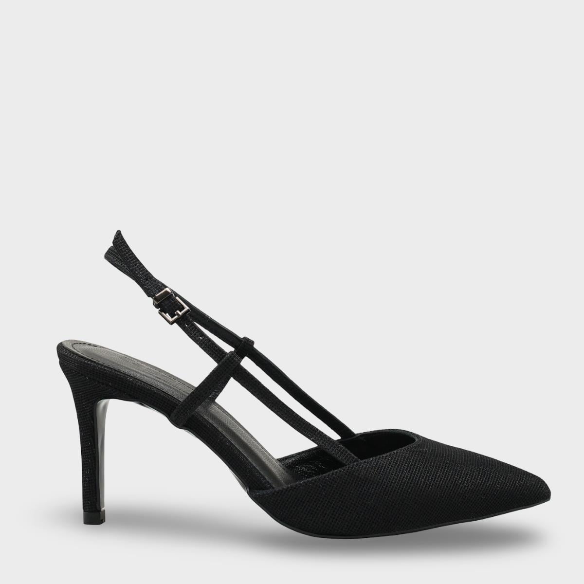 Capone Susie Genuine Leather Lined Pointed Toe Mid Heel Glitter Open Back Women Black Shoe