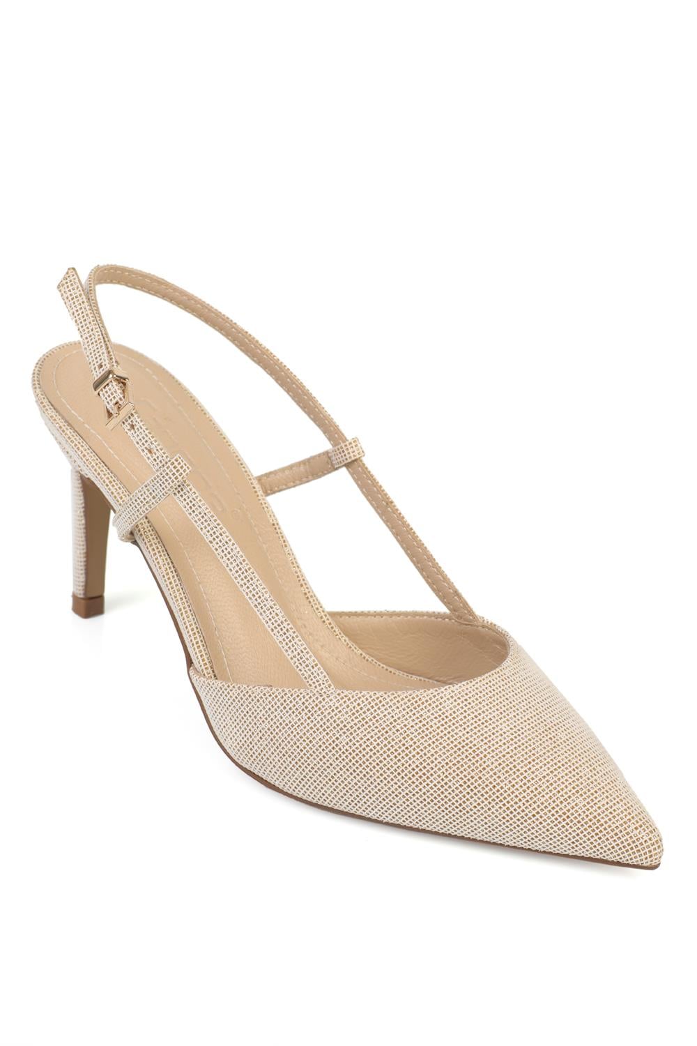 Capone Susie Genuine Leather Lined Pointed Toe Mid Heel Glitter Open Back Women Gold Shoe