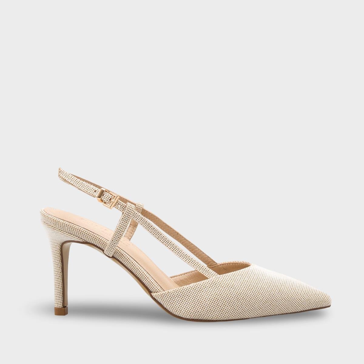 Capone Susie Genuine Leather Lined Pointed Toe Mid Heel Glitter Open Back Women Gold Shoe