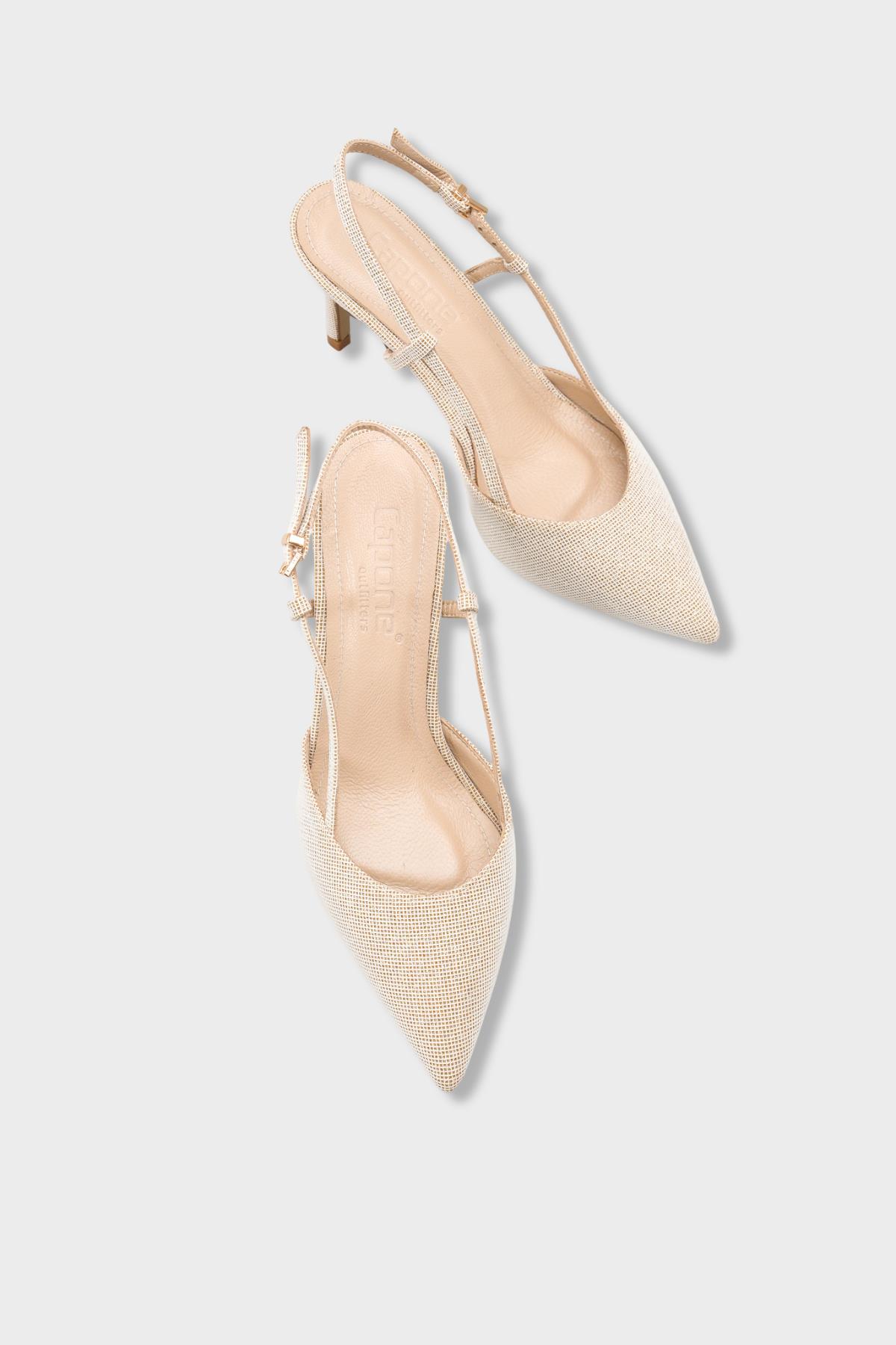 Capone Susie Genuine Leather Lined Pointed Toe Mid Heel Glitter Open Back Women Gold Shoe