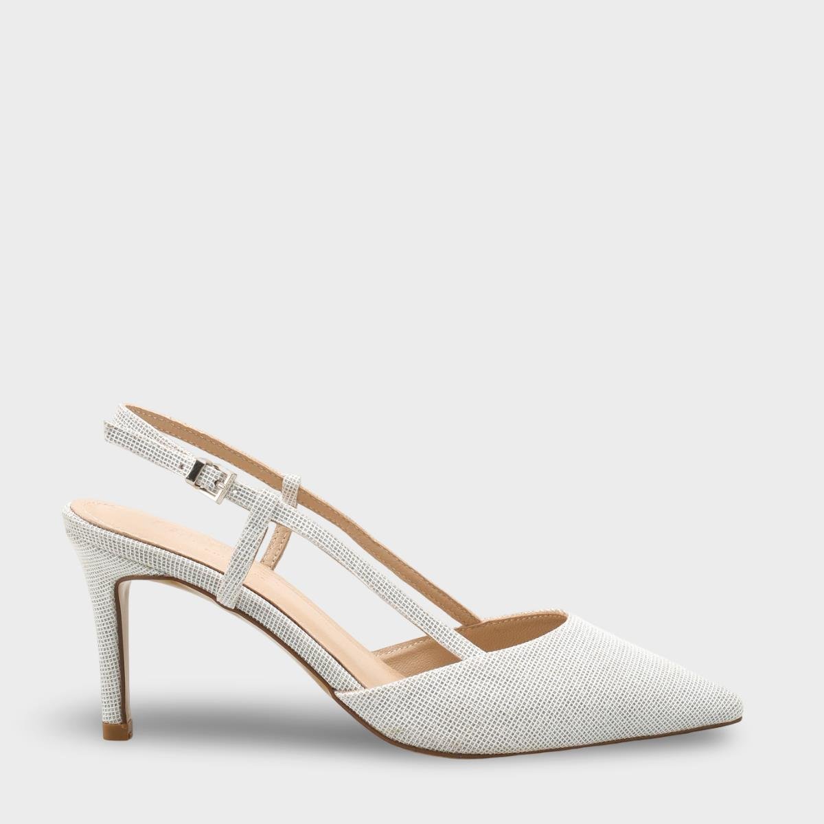 Capone Susie Genuine Leather Lined Pointed Toe Mid Heel Glitter Open Back Women Silver Shoe