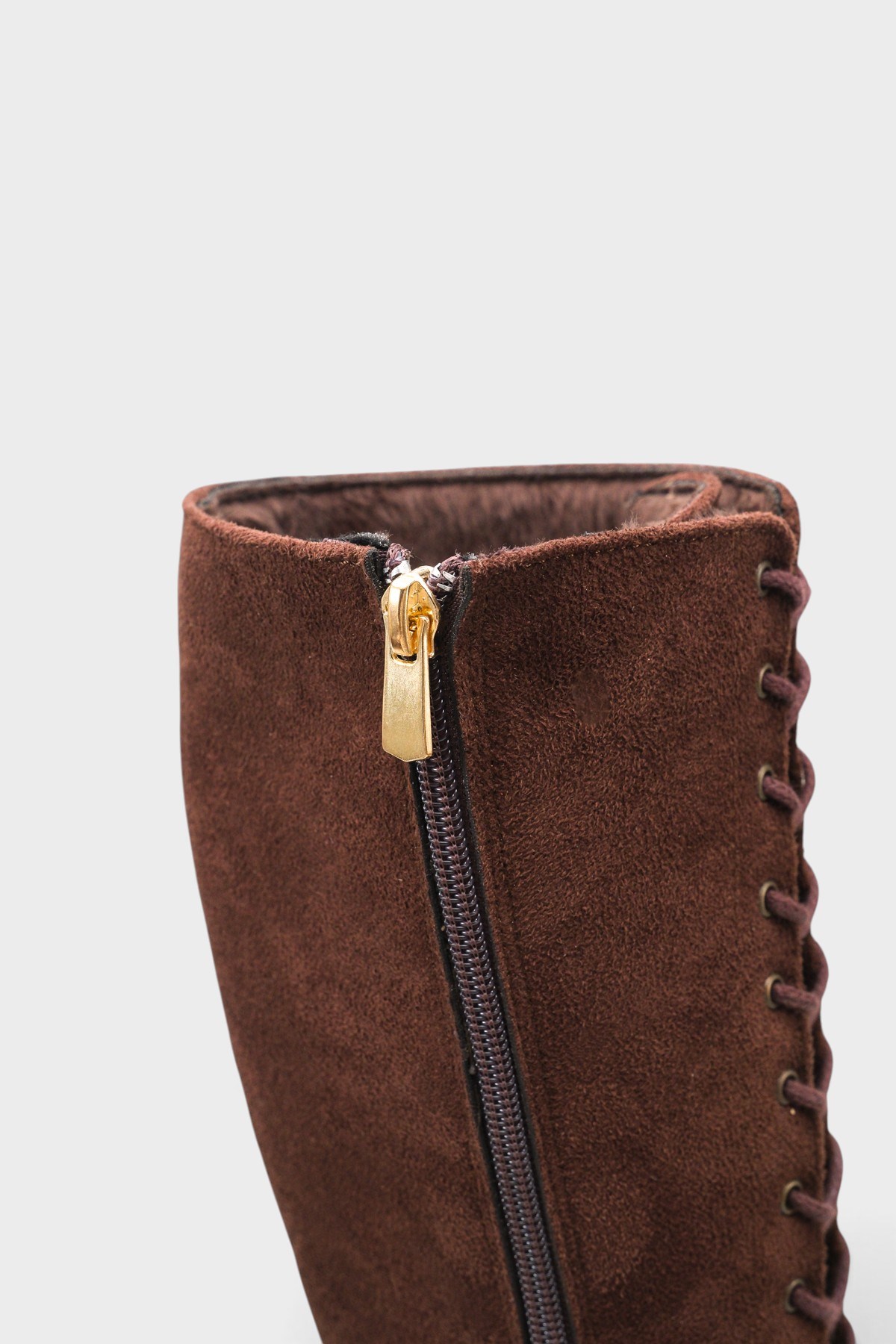 Capone Suzanne Suede Look Pointed Toe Lace-Up Mid Heel Elegant Women Sued Brown Boot