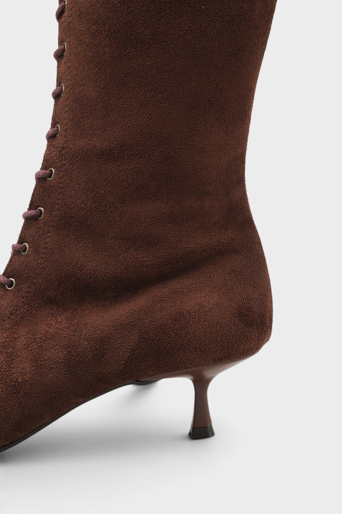 Capone Suzanne Suede Look Pointed Toe Lace-Up Mid Heel Elegant Women Sued Brown Boot