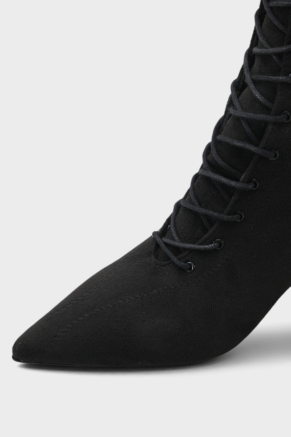 Capone Suzanne Suede Look Pointed Toe Lace-Up Mid Heel Elegant Women Sued Black Boot